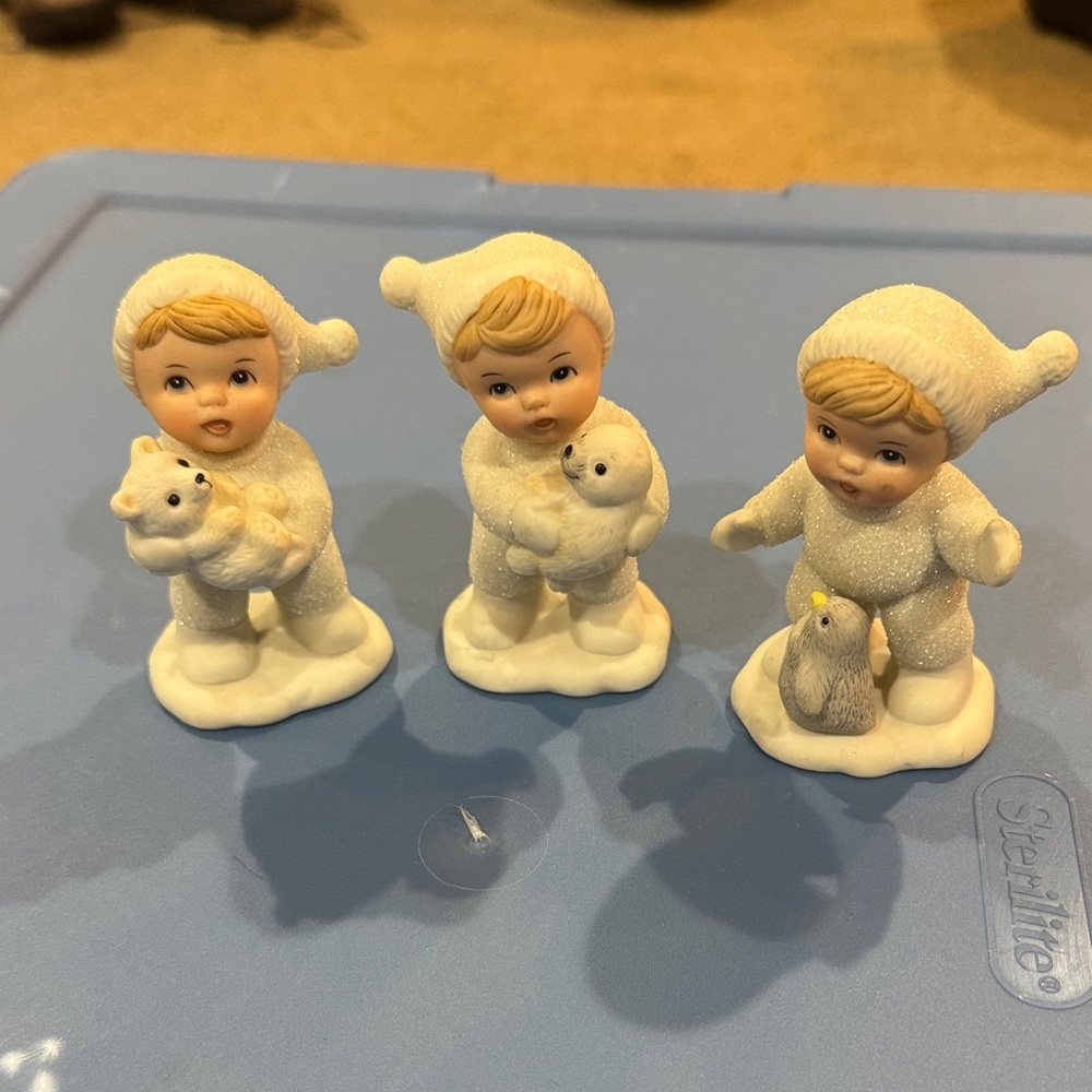 Snow sparkle babies Sparkling White Porcelain Children Figurines by HOMCO
